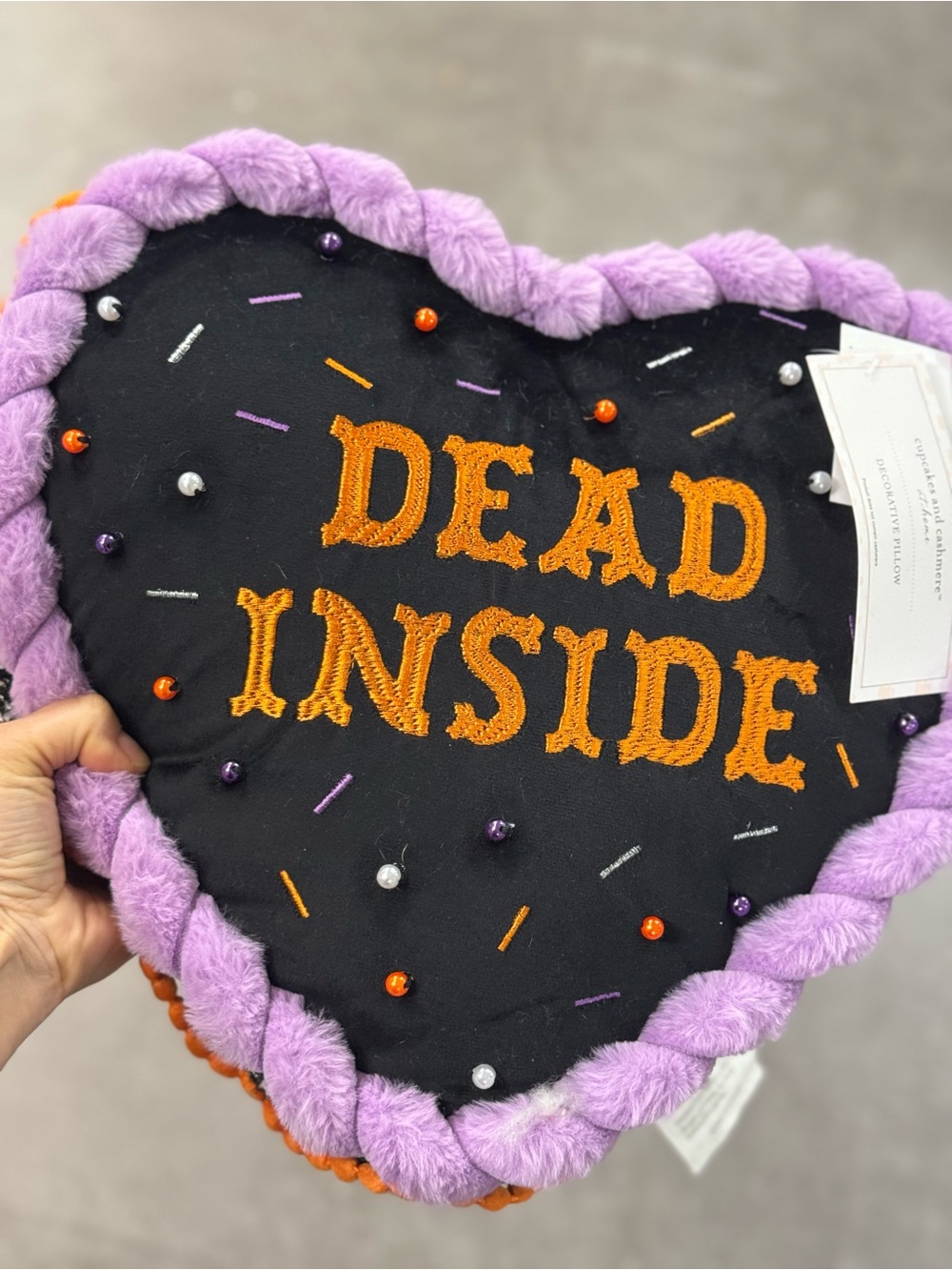 cupcakes & cashmere Purple and Black 'Dead Inside' Heart Accent Pillow